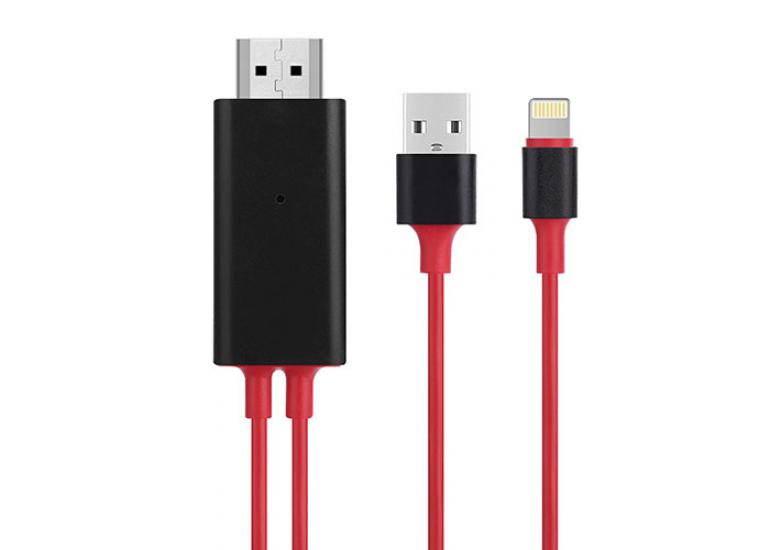 Hytech HY-XO52 Kırmızı-Siyah Lightning to HDMI + USB 2m Mobil Telefon Uyumlu Kablo