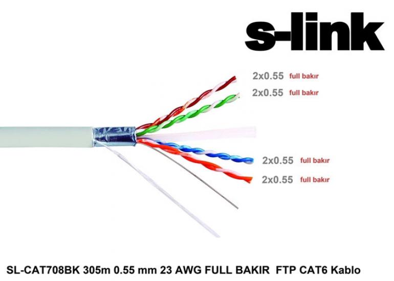 S-link SL-CAT708BK 305mt Ftp 0.55mm 23awg Bakır Cat6 Kablo