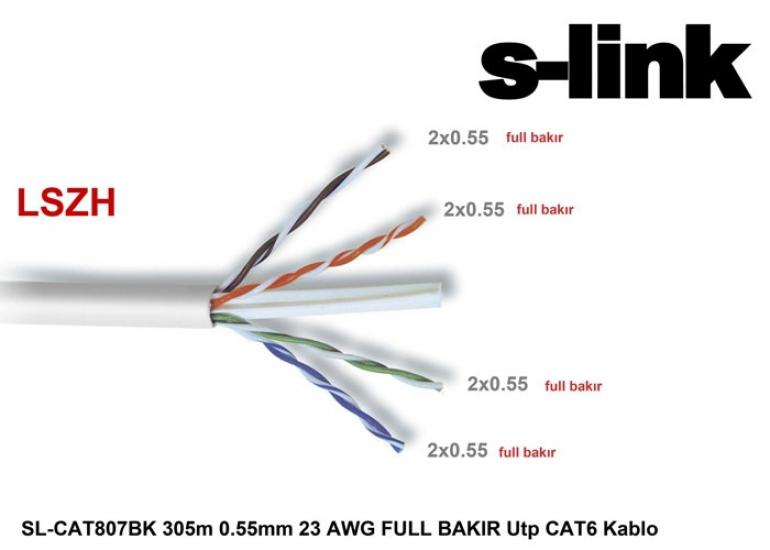 S-link SL-CAT807bk 305mt Utp 0.55mm 23awg Lszh Full Bakır Cat6 Kablo