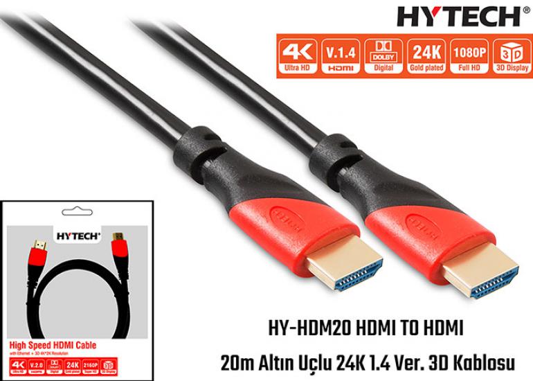 Hytech HY-HDM20 Hdmi To Hdmi 20m Altın Uçlu 24k 1.4 Ver 3d Kablosu