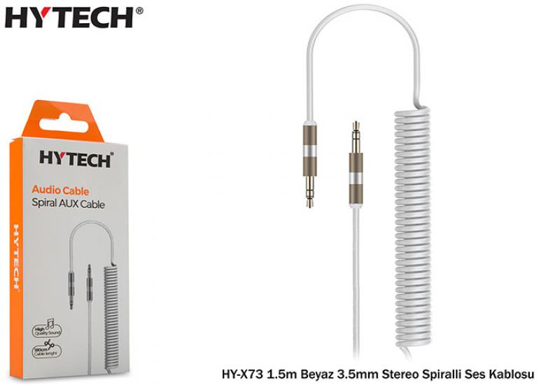 Hytech HY-X73 1.5m Beyaz 3.5mm Stereo Spiralli Ses Kablosu