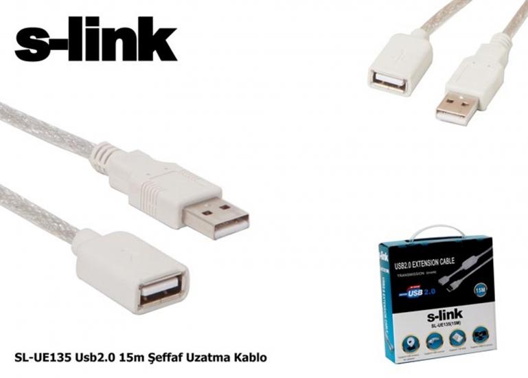 S-link SL-UE135 15mt 2.0 Usb Şeffaf Uzatma Kablosu