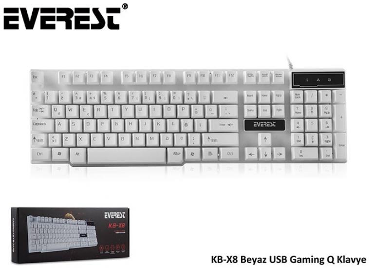 Everest KB-X8 Beyaz Q Usb Kablolu Multimedya Gaming 105 Tuşlu Klavye