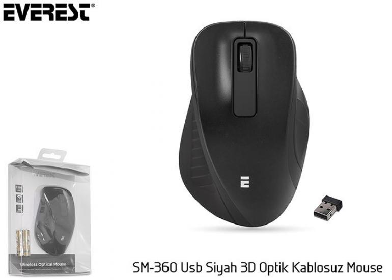 Everest SM-360 Usb Siyah 3D Optik Kablosuz Mouse