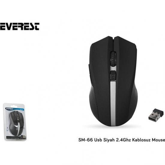 Everest SM-66 Siyah Kablosuz Optik Mouse 1000 Dpı 4 Buton