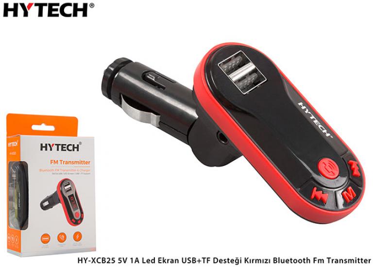 Hytech HY-XCB25 5V 1A Led Ekran USB+TF Desteği Kırmızı Bluetooth Fm Transmitter