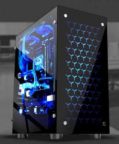 Elba V2 Gamer Siyah Mavi Led Panel Mini Atx Kasa Bilgisayar Kasası