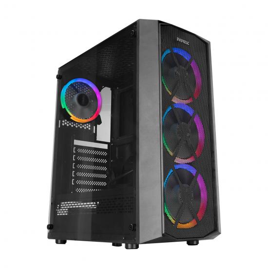 Everest FLAT MESH 4-12cm Rainbow Fan Tempered Camlı Gaming Oyuncu Kasası