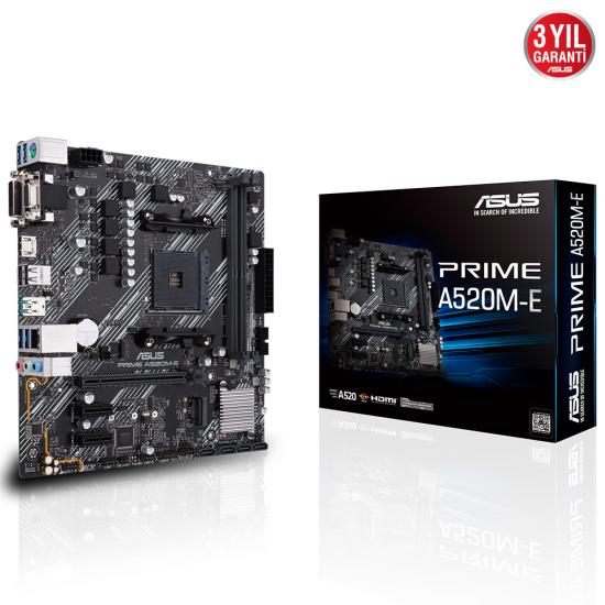 Asus Prime A520M-E AMD AM4 64GB DDR4 4600Mhz M2 Dvi-Vga-Hdmi mATX Anakart