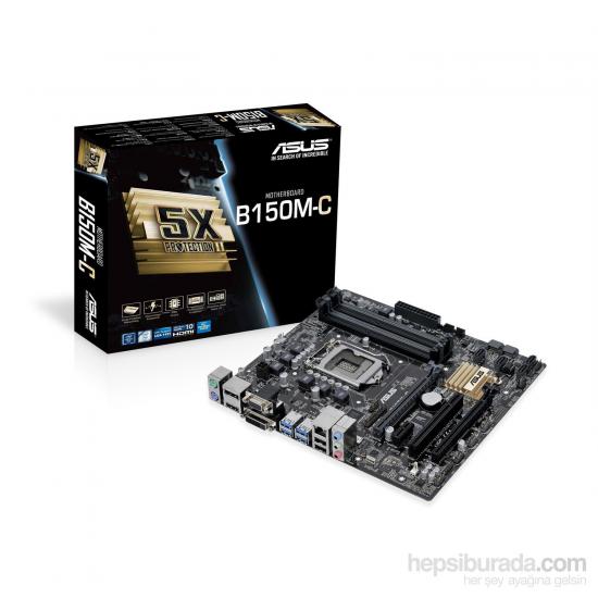 Asus B150M-C Intel LGA1151 7-6.Nesil 64GB DDR4 2400MHz Dvi-Vga-Dp-Hdmi uATX Anakart