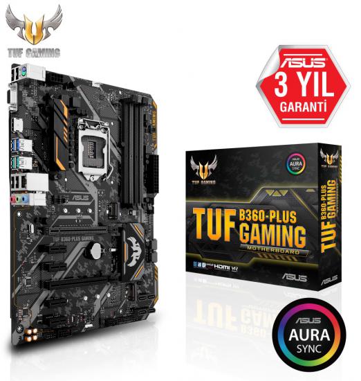 Asus Tuf B360-Plus Gaming Intel LGA1151 8.Nesil 64GB DDR4 2666Mhz M2 Hdmi-Vga ATX Anakart