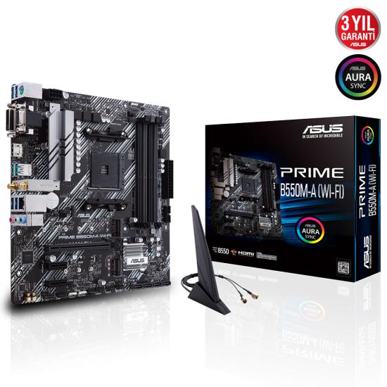 Asus Prime B550M-A (WI-FI) AMD AM4 3.Nesil DDR4 VGA DVI HDMI Anakart