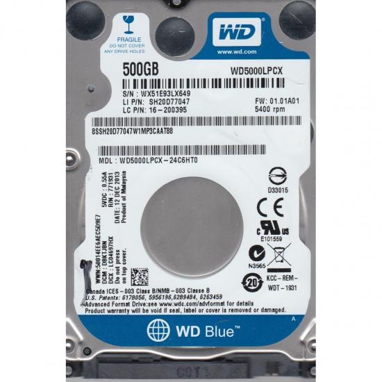 Wd 500Gb Blue 2,5’’ 32Mb 5400Rpm Wd5000Lpcx Notebook Harddisk