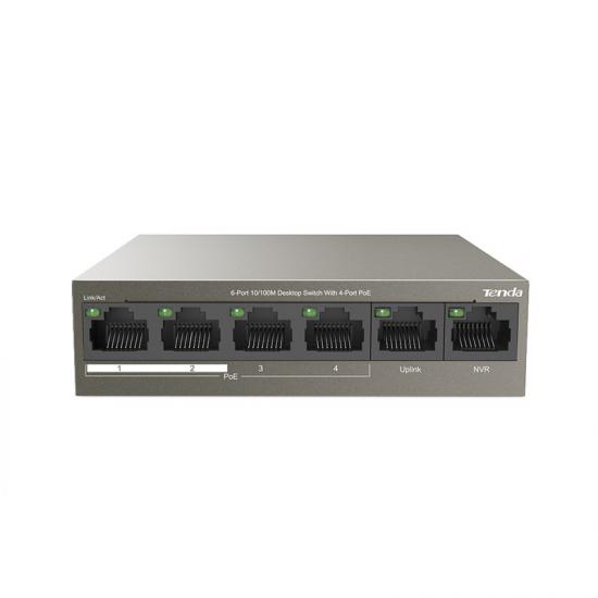 Tenda TEF1106P 6 Port 4 Port Poe+ 10-100 + 2 Port SFP Switch Çelik Kasa Rack Mount