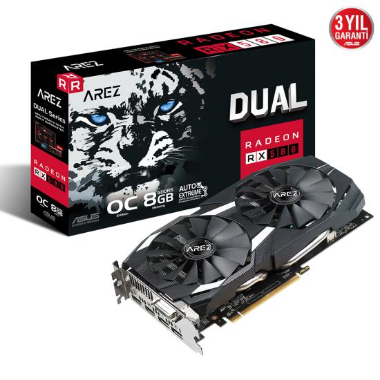 Asus Arez-Dual-RX580-O8G 8Gb Gddr5 256-bit 8 Gbps Dvı-Hdmı-Dp Ekran Kartı