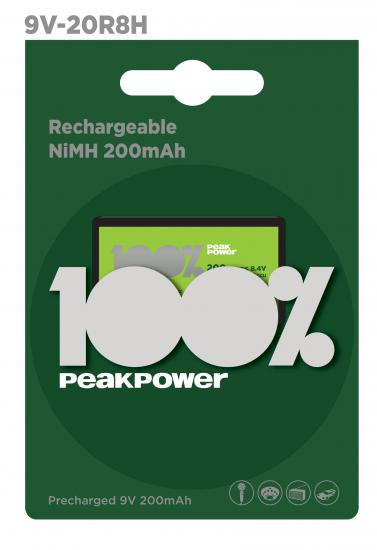 Peak Power 9V Şarjlı 200MAh Pil Tekli Paket 20R8HMTK-2U1