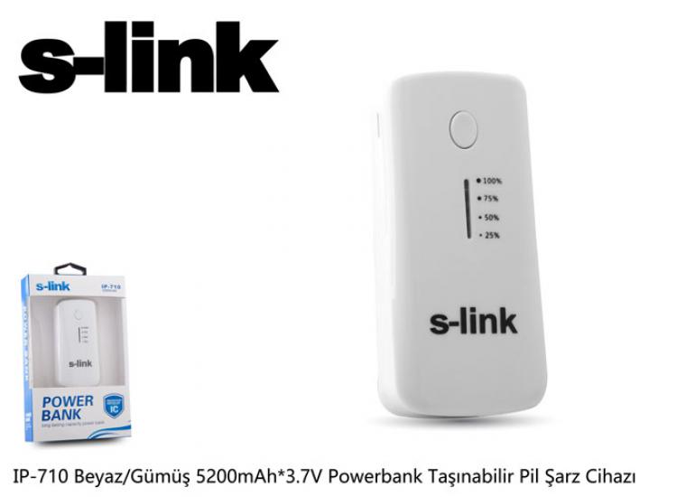 S-link IP-710 Beyaz-Gümüş 5200mAh Samsung Bataryalı Powerbank Şarj Aleti Taşınabilir Pil Şarj Cihazı