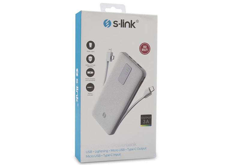 S-link IP-C70 10000mah Lightning + Micro + Type c Powerbank Beyaz Taşınabilir Pil Şarj Cihazı