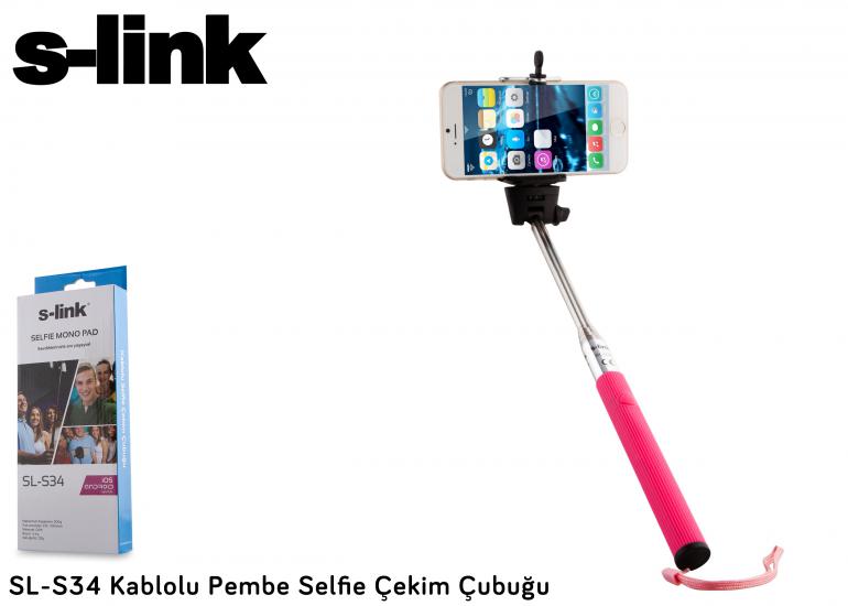 S-link SL-S34 Kablolu Pembe Selfie Çekim Çubuğu Kablolu