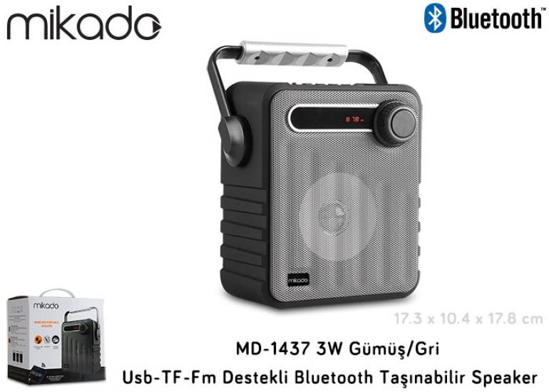 Mikado MD-1437 3W Gümüş-Gri Usb-TF-Fm Destekli Bluetooth Speaker