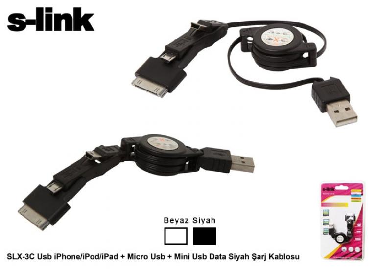 S-link SLX-3C WH mini-micro usb+ipad-iphone 4-3gs Kablosu