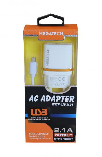 Megatech YS2100 2.1a Daul Usb Şarj Micro Kablosu