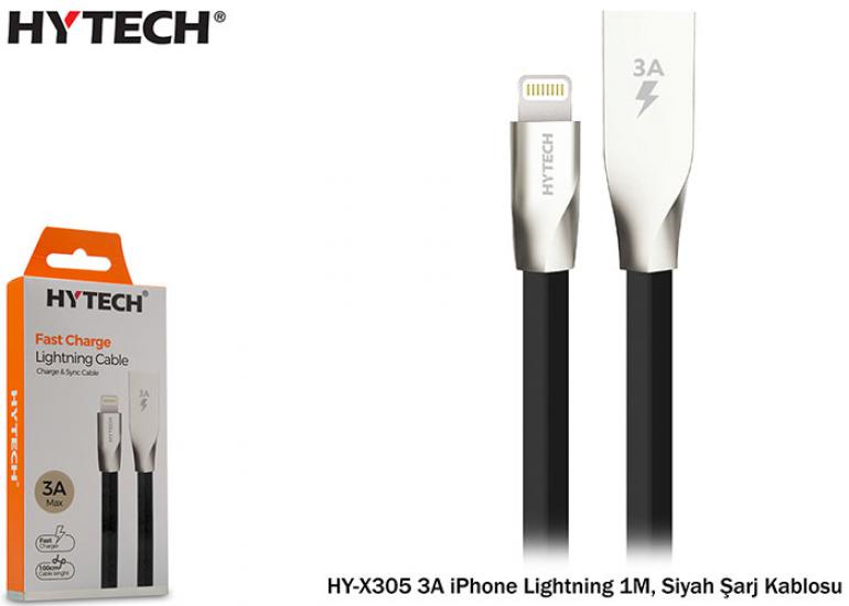 Hytech HY-X305 3A iPhone Lightning 1M, Siyah Şarj Kablosu