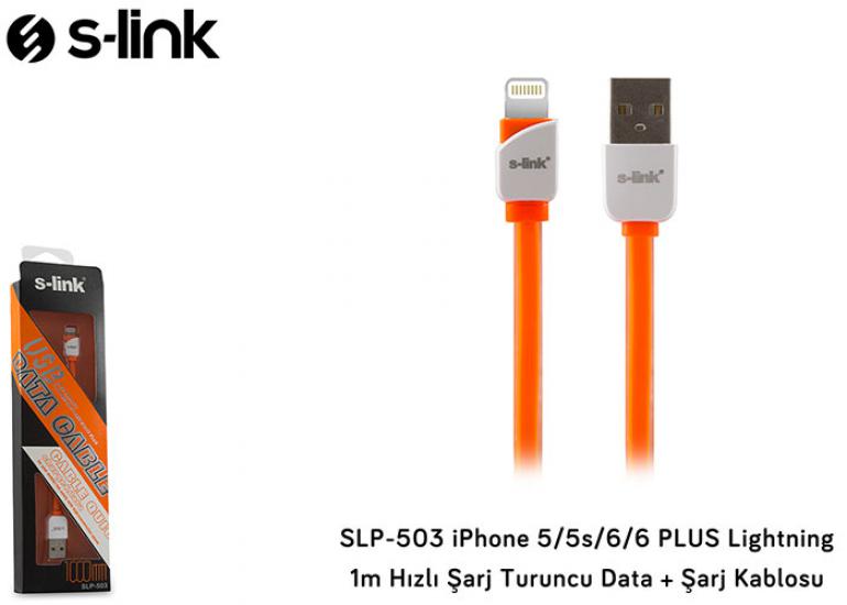 S-link SLP-503 iPhone 5-5s-6-6 PLUS Lightning 1m Hızlı Şarj Turuncu Data + Şarj Kablosu