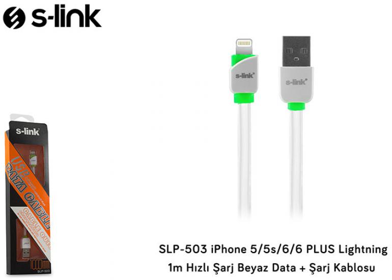 S-link SLP-503 iPhone 5-5s-6-6 Plus Lightning 1m Hızlı Şarj Beyaz Data + Şarj Kablosu