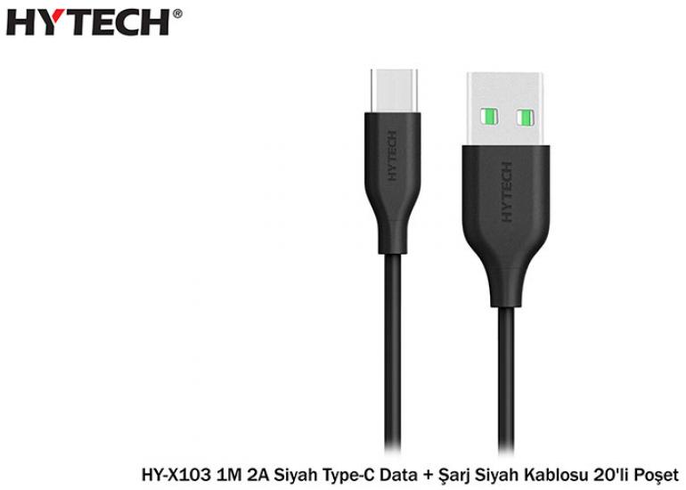 Hytech HY-X103 1m 2a siyah type-c data şarj siyah kablolu 20li poşet