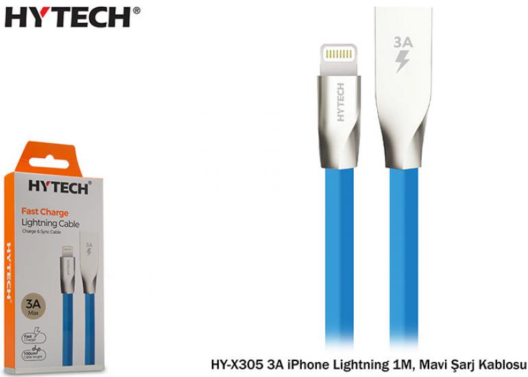 Hytech HY-X305 3A iPhone Lightning 1M, Mavi Şarj Kablosu