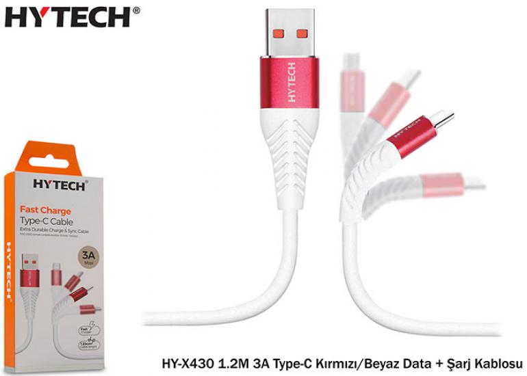 Hytech HY-X430 1.2M 3A Type-C Kırmızı-Beyaz Data +