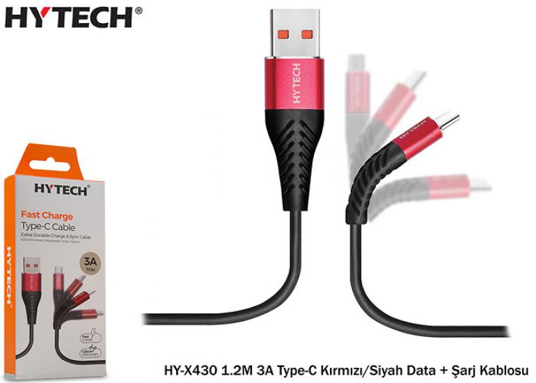 Hytech HY-X430 1.2M 3A Type-C Kırmızı-Siyah Data +