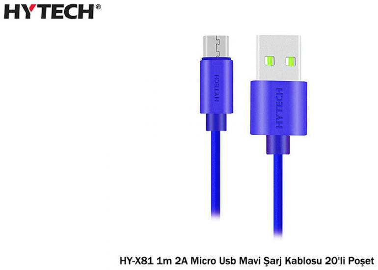 Hytech HY-X81 1m 2A Micro Usb Mavi Şarj Kablosu 20