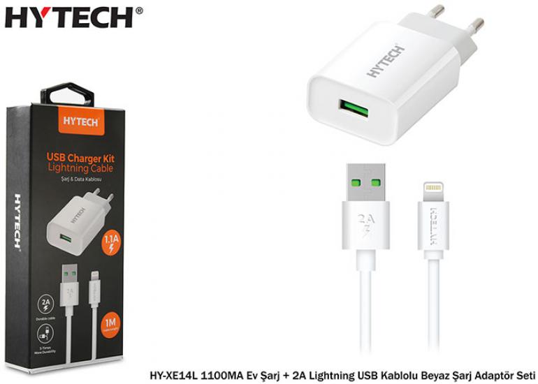 Hytech HY-XE14L 1100MA Ev Şarj + 2A Lightning USB Kablolu Beyaz Şarj Adaptör Seti