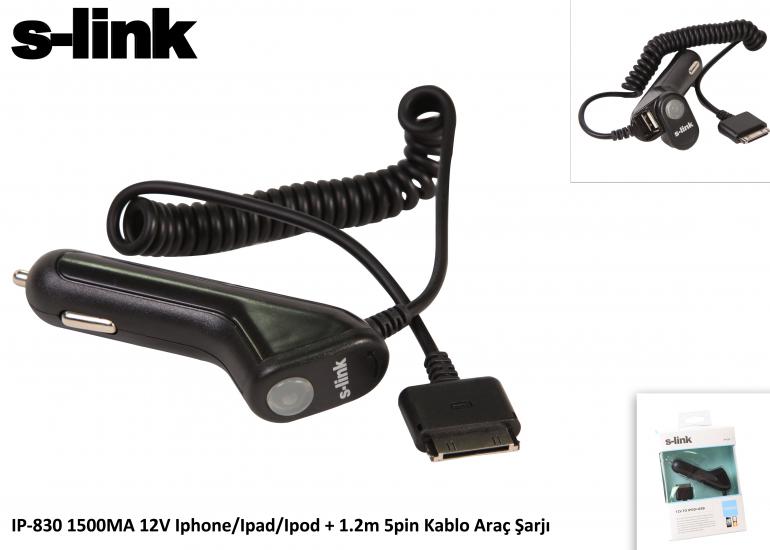 S-link IP-830 1500ma 12v ipod-iphone-ipad Araç Şarj Cihazı