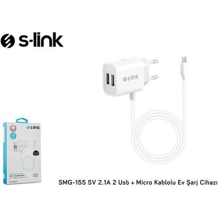 S-link SMG-155 5v 2.1a 2 Usb + Micro Kablolu Ev Şarj Cihazı