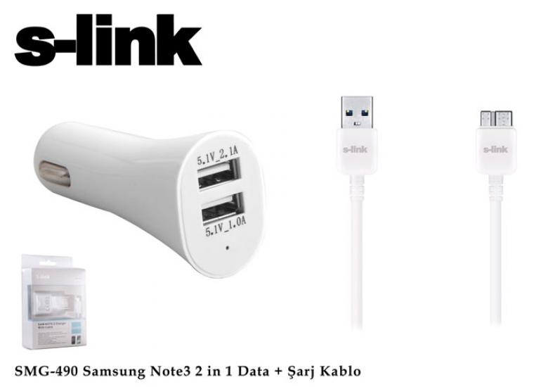 S-link SMG-490 1000ma Note 3 Şarj Kablo Araç Data Şarj Kablosu