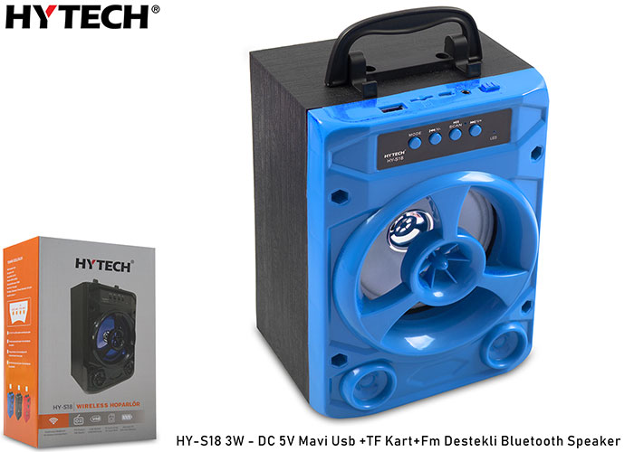 Hytech HY-S18 3W - DC 5V Mavi Usb +TF Kart+Fm Dest