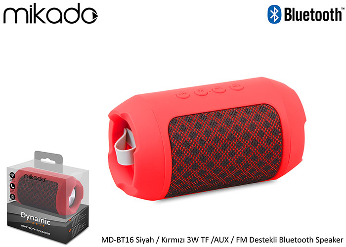 Mikado MD-BT16 Siyah-Kırmızı 3w Tf-Aux-Fm Destekli Bluetooth Speaker