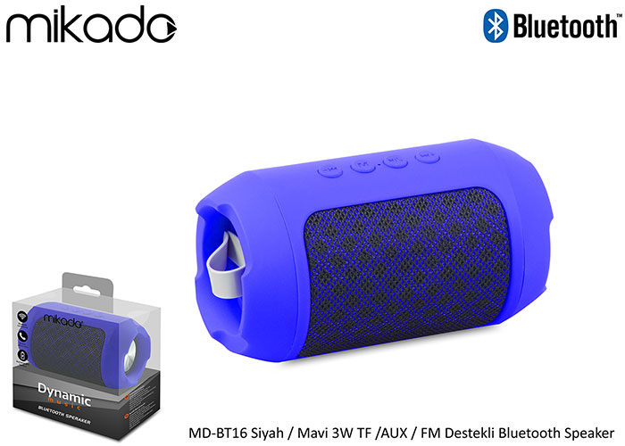 Mikado MD-BT16 Siyah-Mavi 3w Tf-Aux-Fm Destekli Bluetooth Speaker