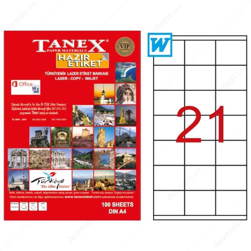 TANEX TW-2121 70 mm x 38 mm 100 SAYFA LAZER