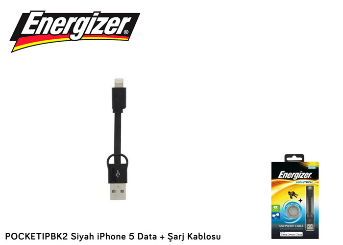 Energizer POCKETIPBK2 Siyah iPhone 5 Data + Şarj