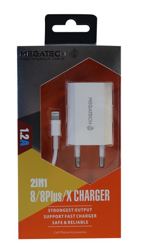 Megatech 1.2a 2in1 Ev Şarj+iphone Kablo