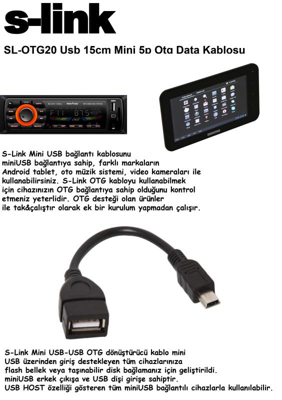 S-link SL-OTG20 Mini 5p To Otg Usb Dişi Data Kablosu Tablet Pc İçin