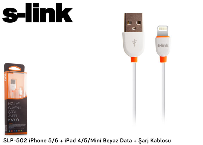 S-link SLP-502 Beyaz Data Şarj Kablosu iPhone 5-6 iPad 4-5-Mini