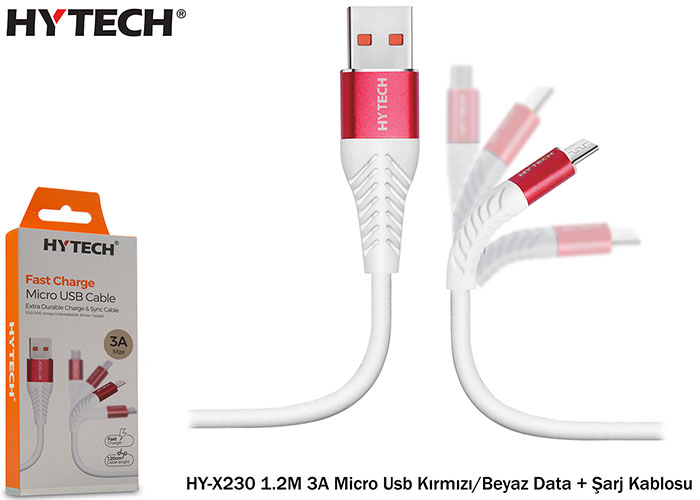 Hytech HY-X230 1.2M 3A Micro Usb Kırmızı-Beyaz