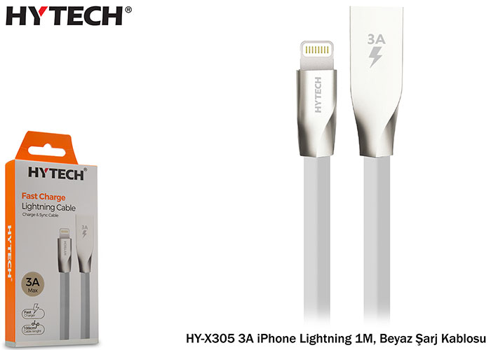 Hytech HY-X305 3A iPhone Lightning 1M, Beyaz Şarj Kablosu