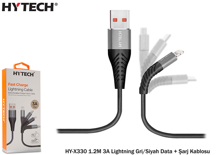 Hytech HY-X330 1.2M 3A Lightning Gri-Siyah Data +