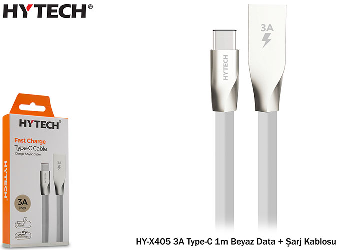 Hytech HY-X405 3A Type-C 1m Beyaz Data + Şarj Kabl